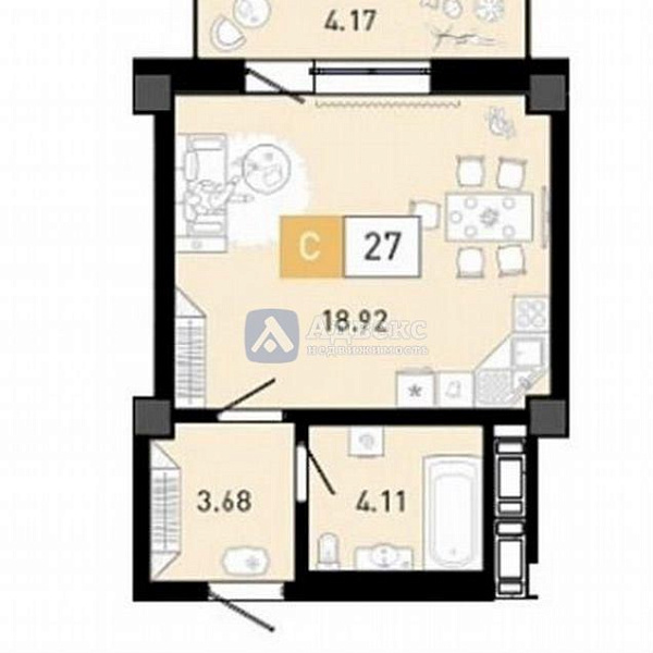 Квартира студия, 26.7 м²