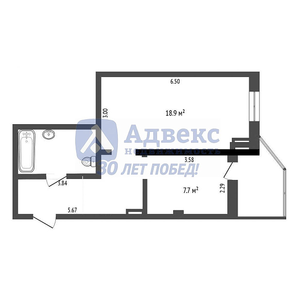 1-к квартира, 42 кв.м.