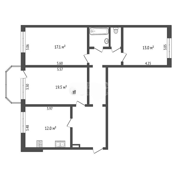 Квартира 3-комн., 86.9 м²