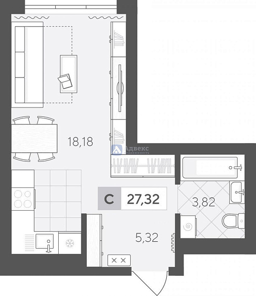 Студия в новостройке, 27 кв.м.