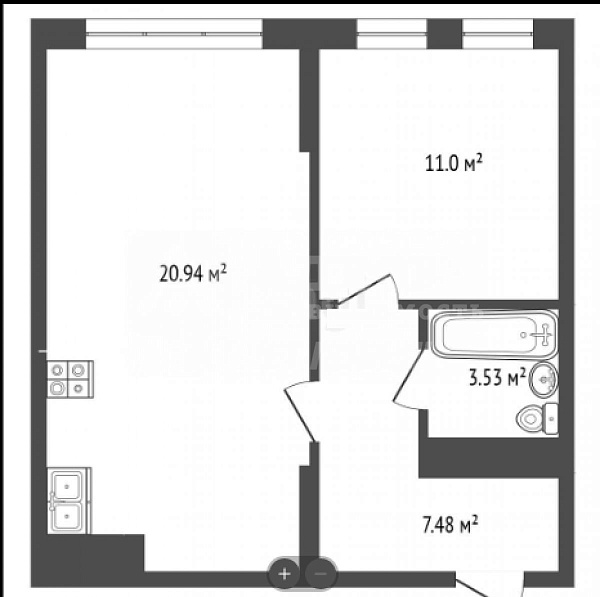 Квартира 1-комн., 43 м²