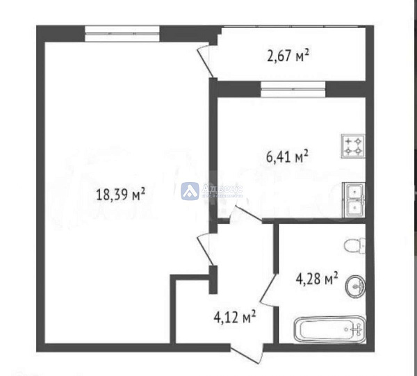 1-к квартира, 33 кв.м.