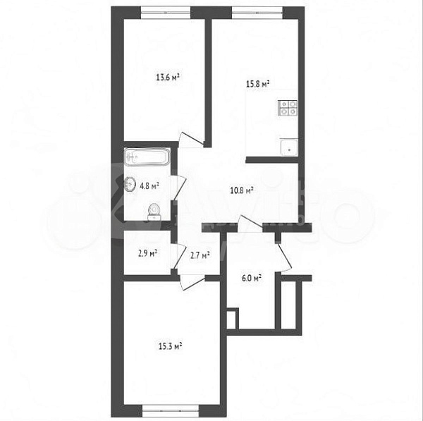 Квартира 2-комн., 66 м²