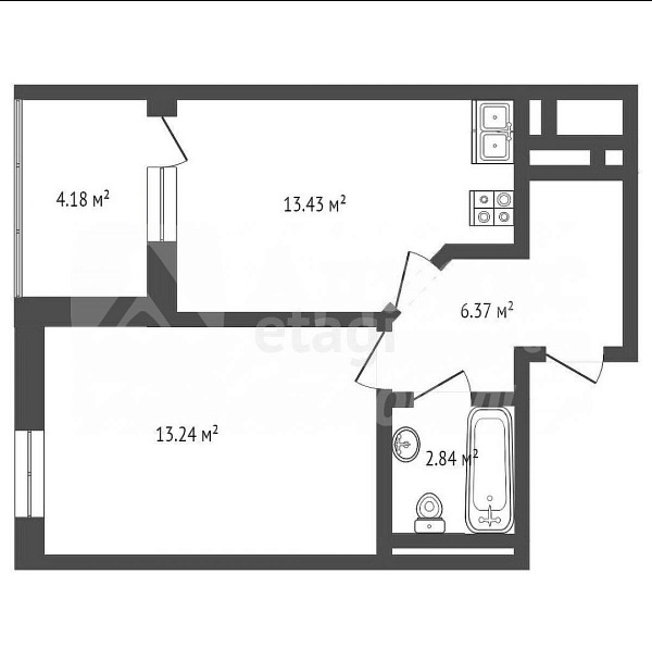 Квартира 1-комн., 37.4 м²