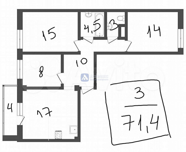 3-к квартира, 71 кв.м. 3-к квартира, 71 кв.м.