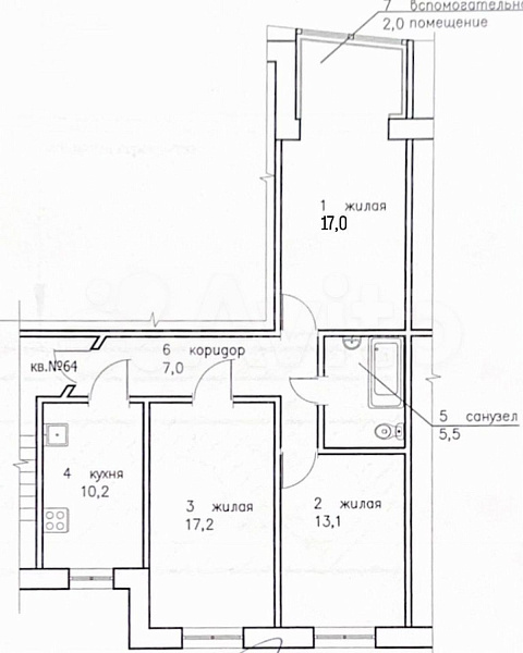 Квартира 3-комн., 70.2 м²
