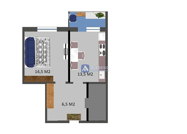 Квартира 1-комн., 42.2 м²