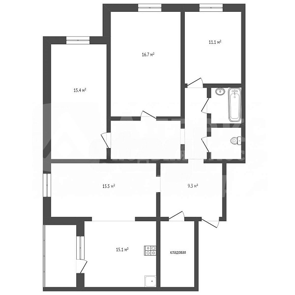 4-к квартира, 98 кв.м.