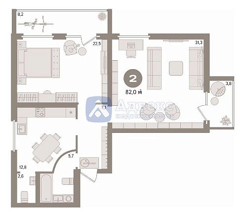 2-к квартира, 82 кв.м. 2-к квартира, 82 кв.м.