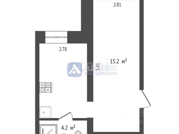 1-к квартира, 27 кв.м.