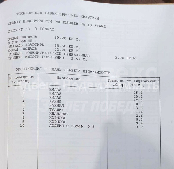 3-к квартира, 89 кв.м.