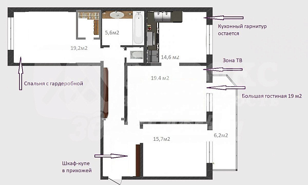 3-к квартира, 91 кв.м.