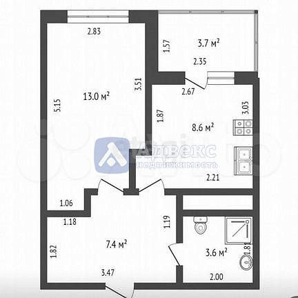 Квартира 1-комн., 32.9 м² Квартира 1-комн., 32.9 м²