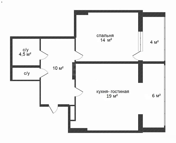 Квартира 1-комн., 48 м²