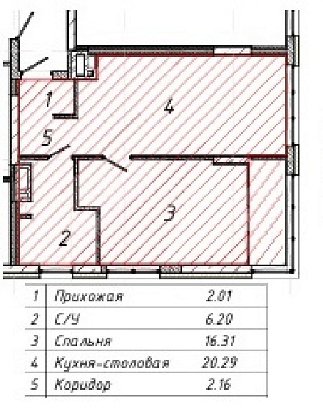 Квартира 1-комн., 47.6 м²