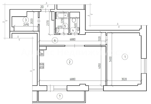 Квартира 1-комн., 68.1 м²