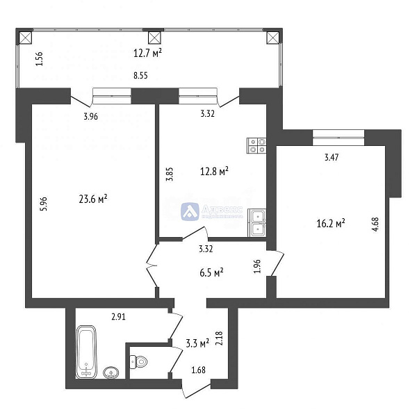 Квартира 2-комн., 68.8 м²