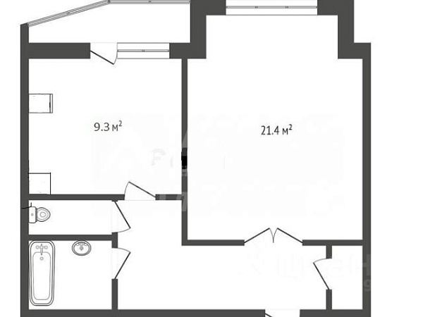 1-к квартира, 43 кв.м.