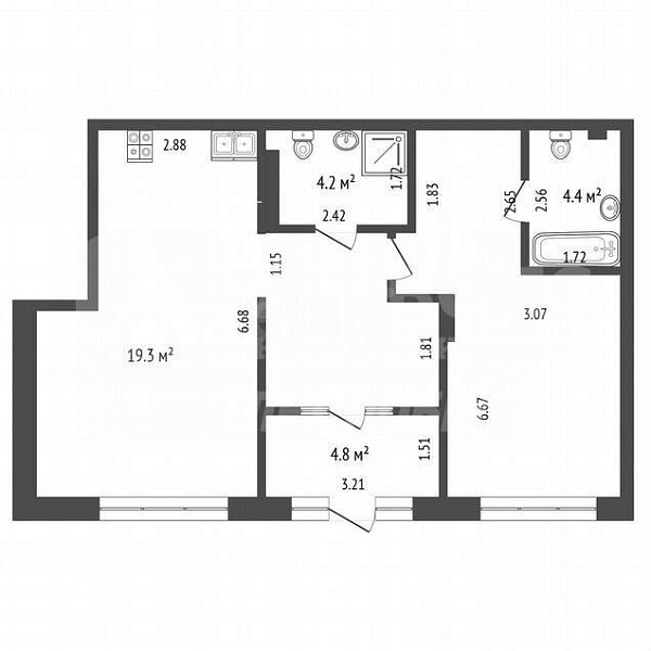 Квартира 2-комн., 63.3 м²