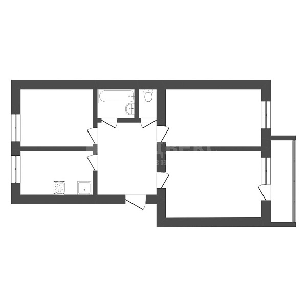 Квартира 3-комн., 56.4 м²