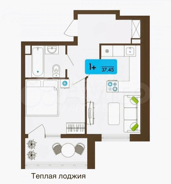 Квартира 1-комн., 37.45 м²