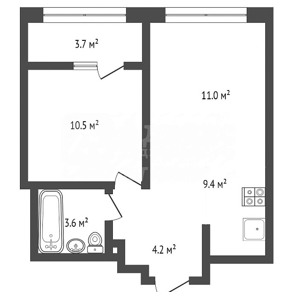 Квартира 1-комн., 38.7 м²