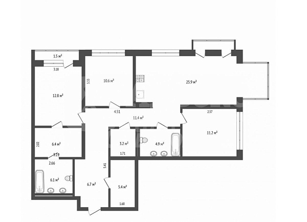 Квартира 3-комн., 107 м²