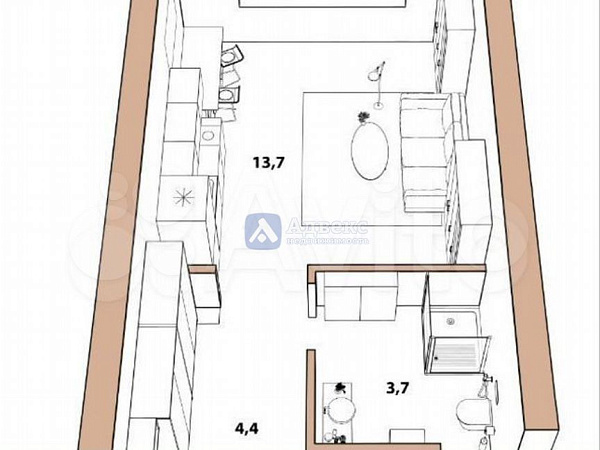 Квартира студия, 21.8 м²