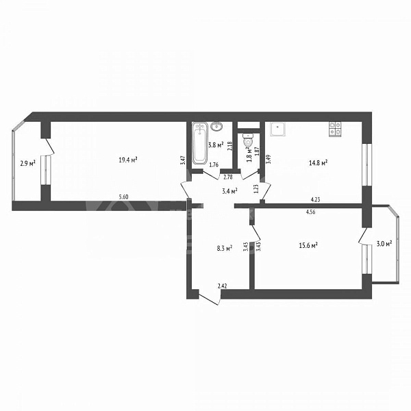 2-к квартира, 67 кв.м.