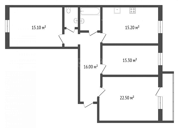 3-к квартира, 90 кв.м.