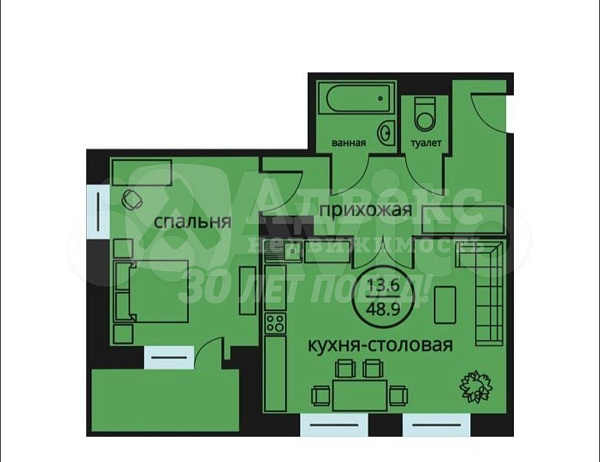 1-к квартира, 49 кв.м.