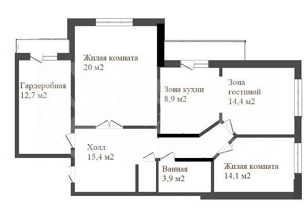 Квартира 3-комн., 91.2 м²