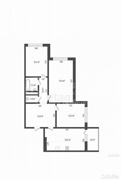 3-к квартира, 72 кв.м.