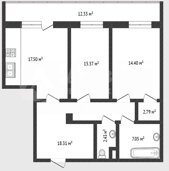 2-к квартира, 76 кв.м.