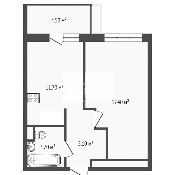 Квартира 1-комн., 37.9 м²
