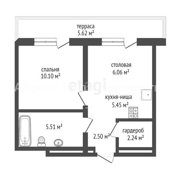 Квартира 1-комн., 37.48 м²