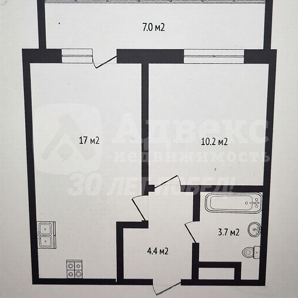 Квартира 1-комн., 35.3 м²