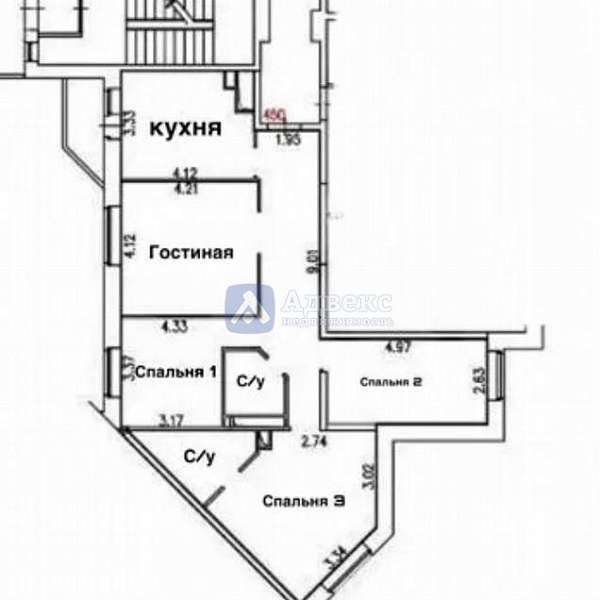 3-к квартира, 95 кв.м.