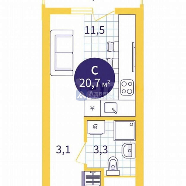Студия в новостройке, 20 кв.м. Студия в новостройке, 20 кв.м.
