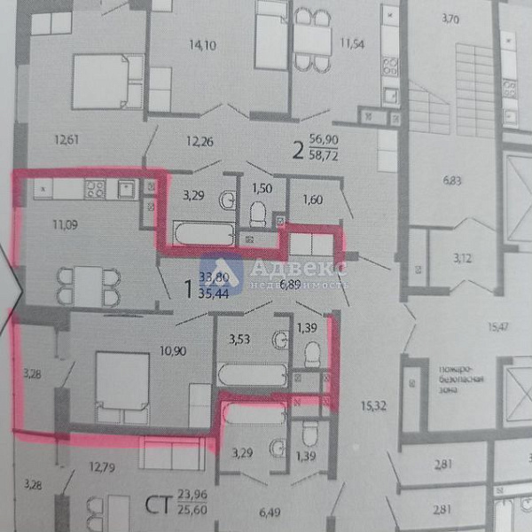 Квартира 1-комн., 33.8 м²