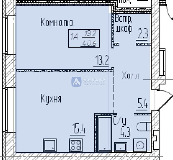 1-к квартира, 41 кв.м.