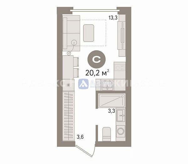 Студия в новостройке, 20 кв.м. Студия в новостройке, 20 кв.м.