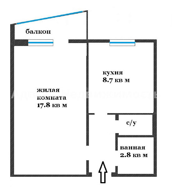 1-к квартира, 33 кв.м.