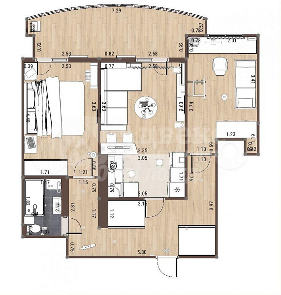 2-к квартира, 64 кв.м.