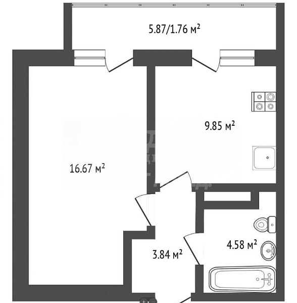 Квартира 1-комн., 35 м²