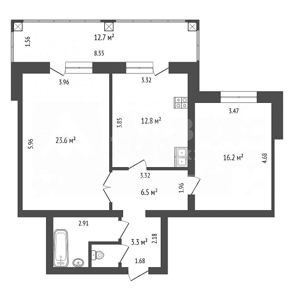 2-к квартира, 68 кв.м.