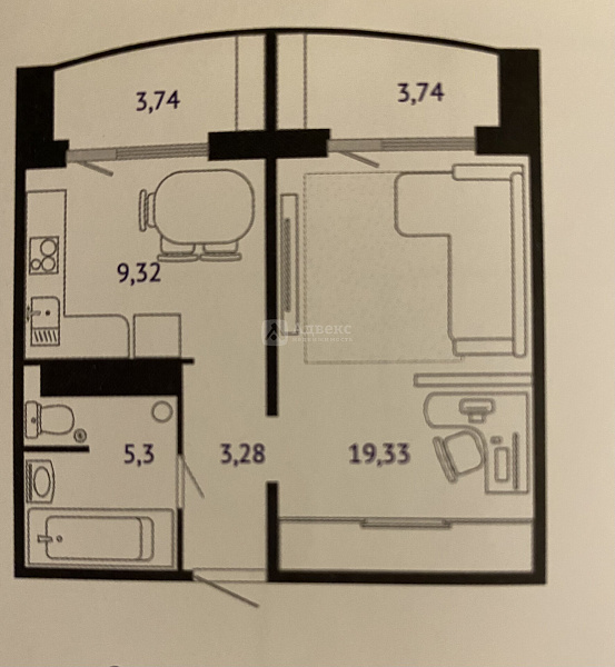 Квартира 1-комн., 37 м²