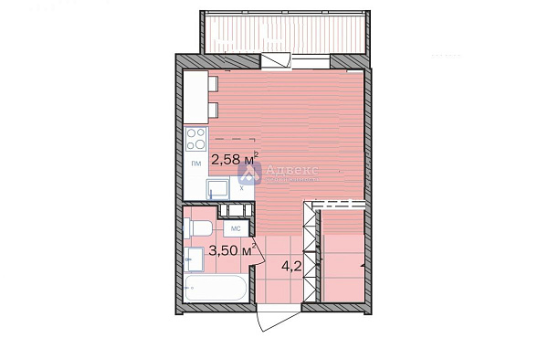 Квартира студия, 29 м² Квартира студия, 29 м²