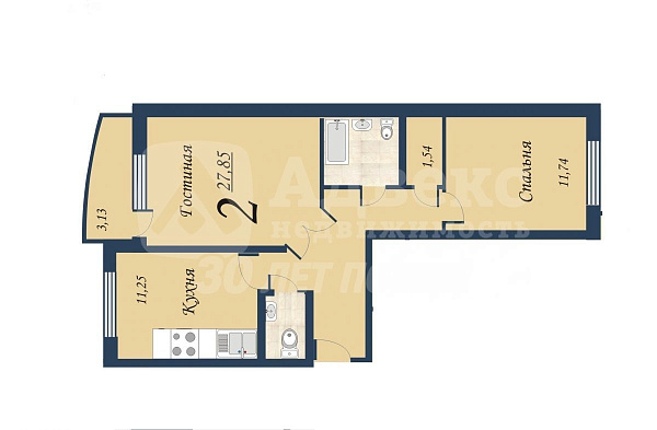 Квартира 2-комн., 53.7 м²