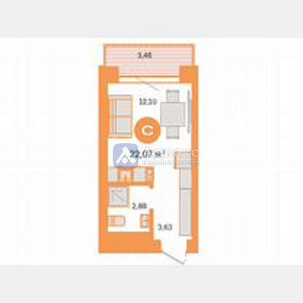Квартира студия, 22.07 м²
